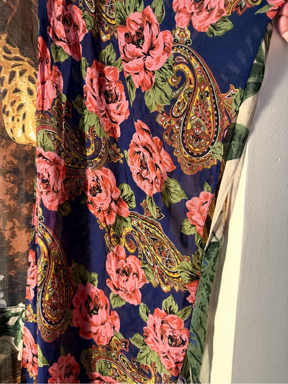 Aratta Mixed Print Long Kimono Duster Tropical Leopard Bird Floral Boho OS - Picture 4 of 9